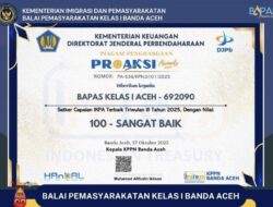 Bapas Kelas I Banda Aceh Berhasil Raih Penghargaan Capaian IKPA Sanfat Baik Pada 2025