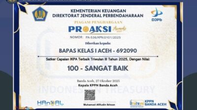 Bapas Kelas I Banda Aceh Berhasil Raih Penghargaan Capaian IKPA Sanfat Baik Pada 2025