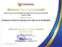 Komitmen Berbuah Prestasi, Lapas Brebes Dapat Penghargaan Kualitas Pelayanan Publik Sangat Baik dari Ombudsman RI